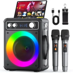 Karaoke Machine Portable Speaker LED Lights RECFMMAUXUSBTF